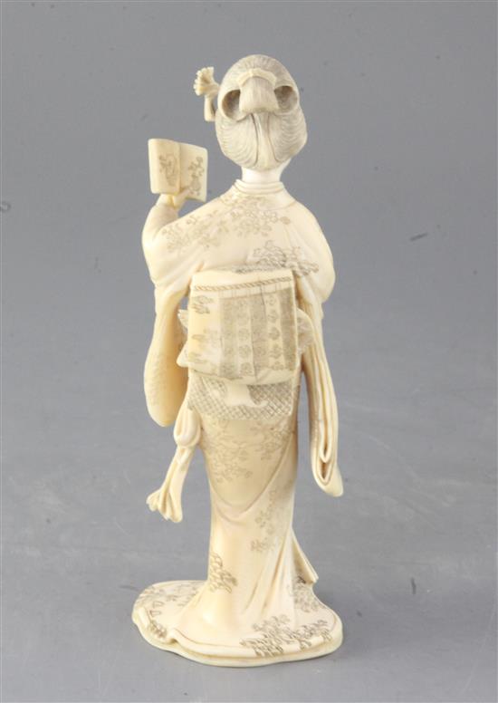 A Japanese ivory figure of a bijin, Meiji period, height 18.2cm, slight repairs